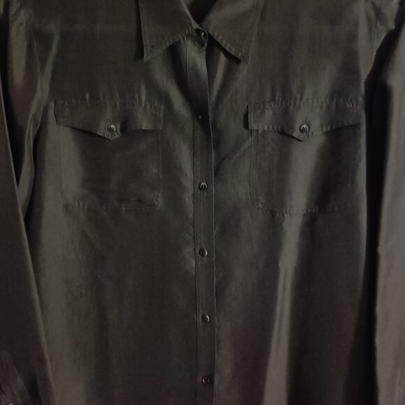 Ralph Lauren Silk Olive Green Utility Shirt Cabincore Luxury Minimalist Wm XL - Picture 6 of 10